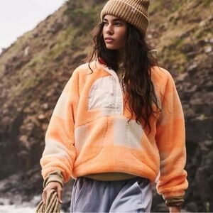 Free People Orange & Cream Sherpa Pullover